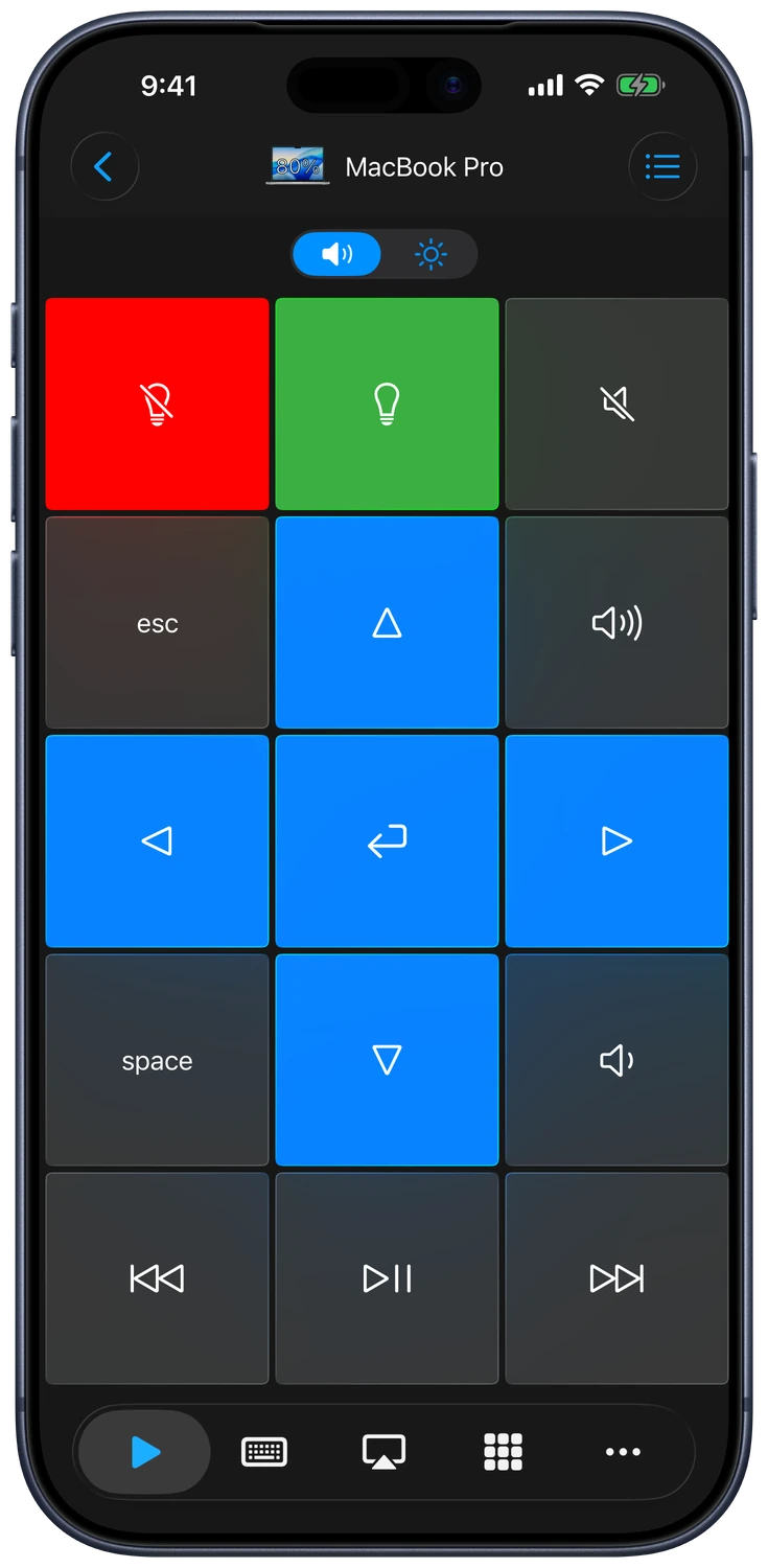Remote Mouse & Keyboard مع عناصر التحكم في الوسائط ومستوى الصوت والتنقّل والاختصارات