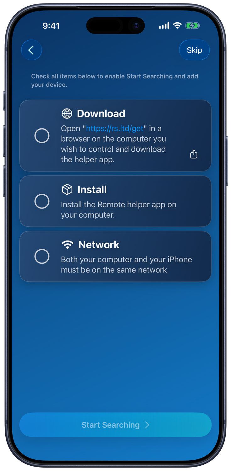Apple Mac setup checklist in the Add Device screen