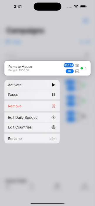 SearchAds Manager app interface iPhone 14 Pro Max   2