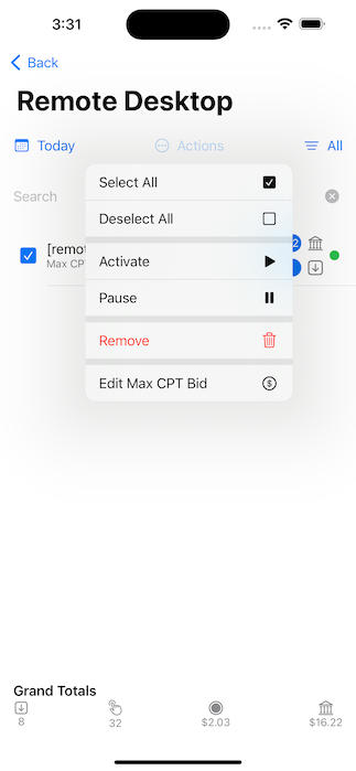 SearchAds Manager app interface iPhone 14 Pro Max   7