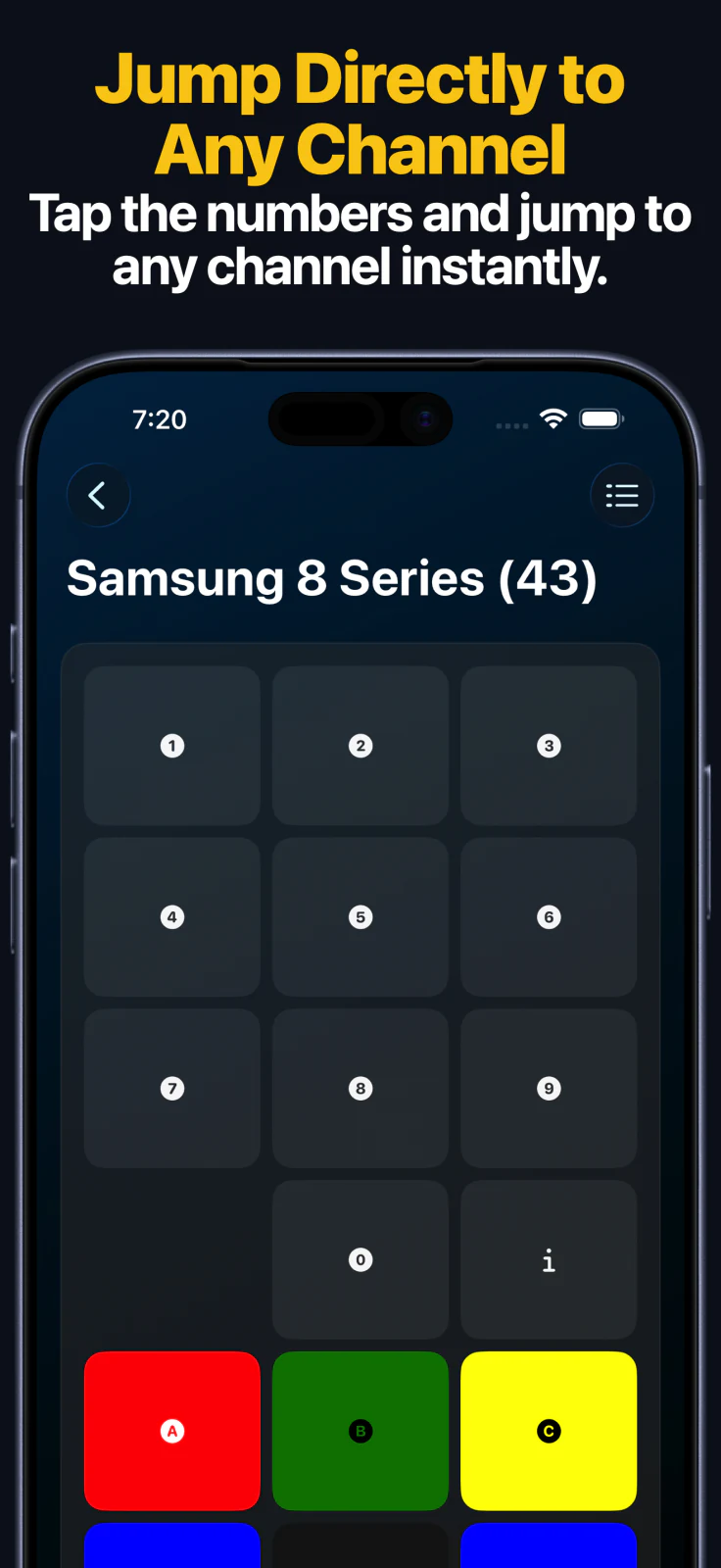 Samsung TV remote keypad on iPhone