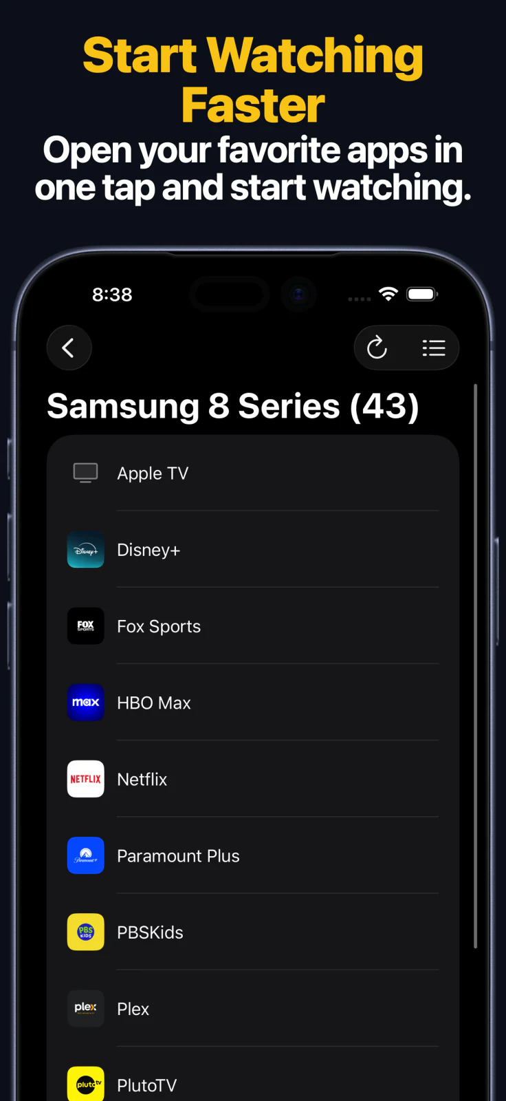 Roku channel launcher remote screen on iPhone