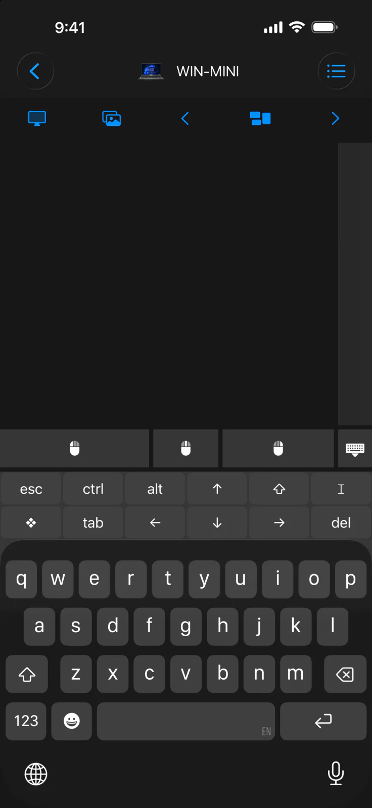 Mouse · Keyboard showing trackpad and keyboard controls on an iPhone